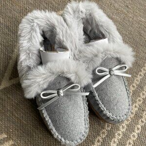 JCrew Moccasin Slippers Light Gray